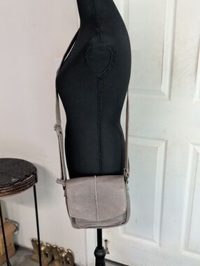 RPS Rock Paper Scissors Gray Leather Crossbody Bag